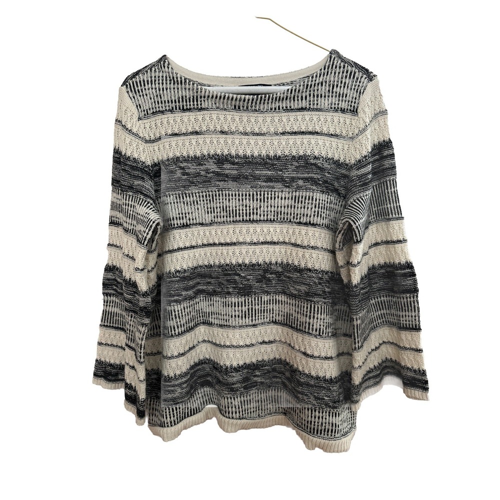 Chaps Nordic Sweater Womens Size Large Cable Knit Fisherman Cottagecore Striped
